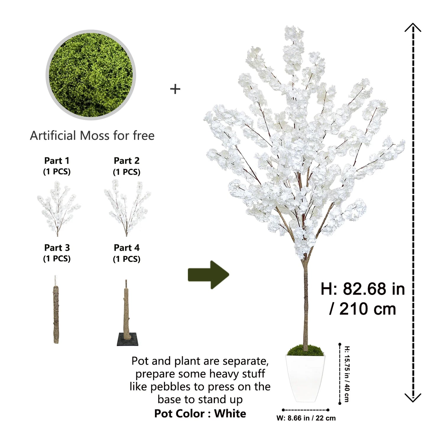 160-210cm New White Cherry Blossom Artificial Plant Fake Decorative Plant for Indoor Outdoor for Home Garden room Wedding Party