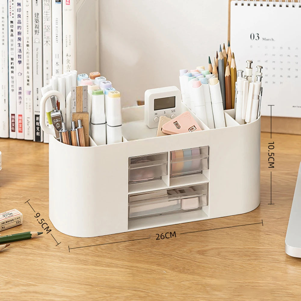 Tejesa Pen Organizer with 3 Drawers, Multi-Functional Pencil Holder With 10 Compartments, Desk Organizers Storage For Office Home