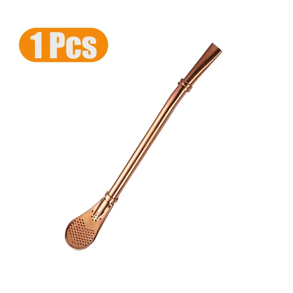 1-10Pcs 304 Stainless Steel Drinking Straw Spoon Tea Filter Reusable Bombilla Gourd Cocktail Straw Spoon Coffee Bar Accessory