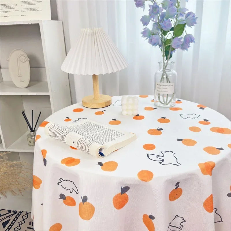 Korean Style Round Lattice Flower Tablecloth Floral Table Cloth for Dining Table Tea Coffee Table Cover Picnic Kitchen Decor