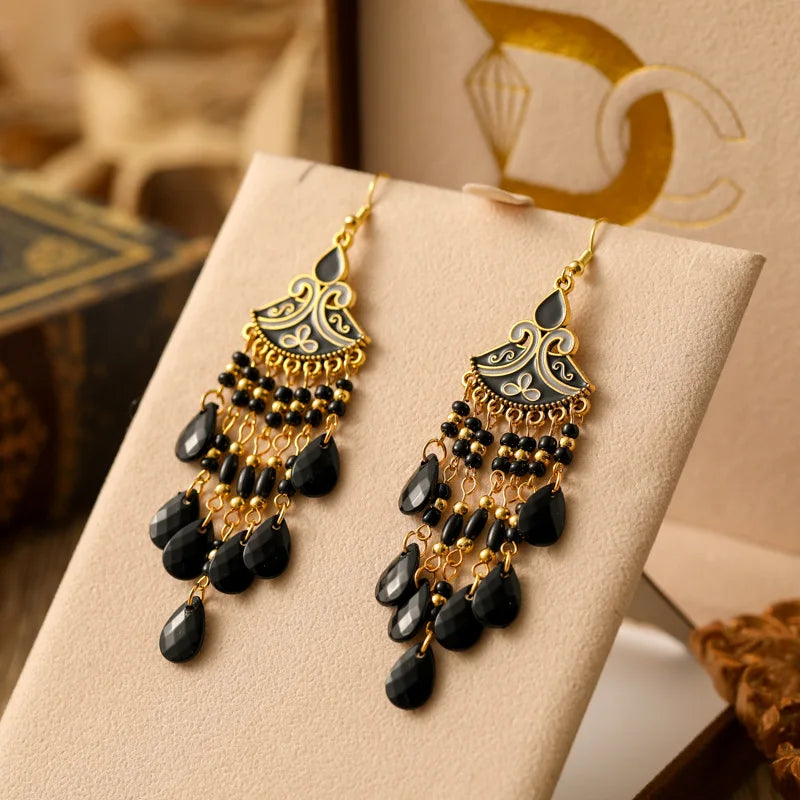 Hemasa Bohemian Waterdrop Dangle Drop Tassel Earrings For Women Beaded Handmade Ethnic Vintage Female Jewelry Earrings Gift