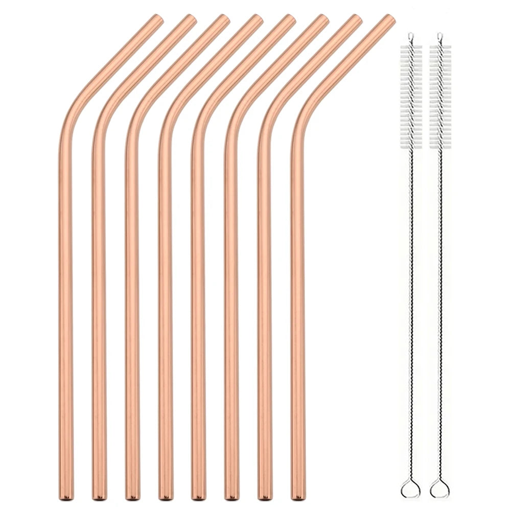 Hemasa 8pcs Stainless Steel Bent Straws Set Reusable Straws for Drinking Fruit Juice Milk Tea Coffee Colorful Straw with Cleaning Brush
