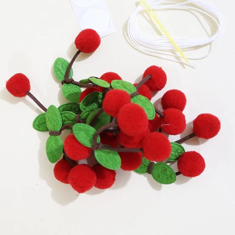 Hemasa Cherry Felt Ball Handmade Garland String Wall Hanging Ornaments Hair Ball Pendant Kids Room Shower Party