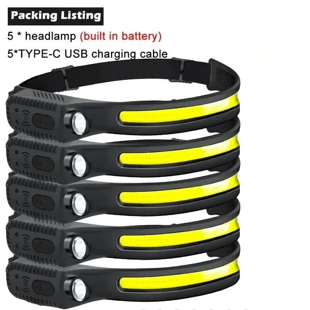 Hemasa 1-10PCS LED Indication Headlamp Rechargeable Head Flashlight 1200mah Built in Battery Outdoor Camping Fishing Headlight Lantern