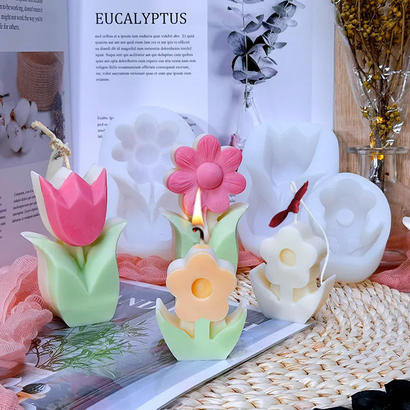 New Flower Aromatherapy Candle Silicone Mold 3D Flower Shape Candle Mould DIY Tulip Candle Mold Resin Mold Soap Mold Candle Mold