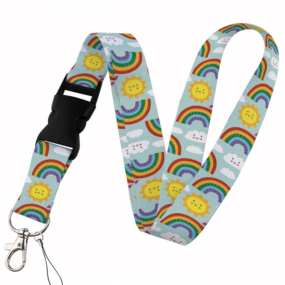 Tejesa Beautiful rainbow Lanyard Keys Chain Badge Holder ID Credit Card Pass Hang Rope Lariat Mobile Phone Charm Accessories Gifts