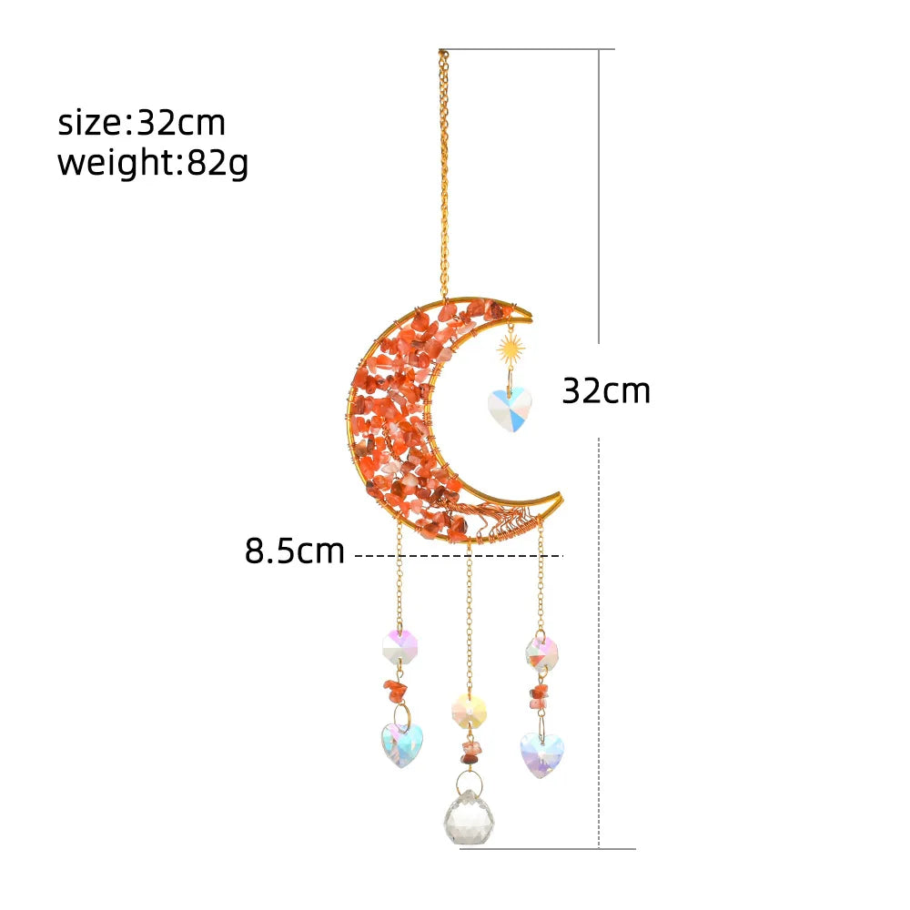 Hemasa Moon Suncatcher Crystal Tree of Life Hanging Decoration Stained Glass Healing Crystal Rainbow Maker Garden Outdoor Decoration