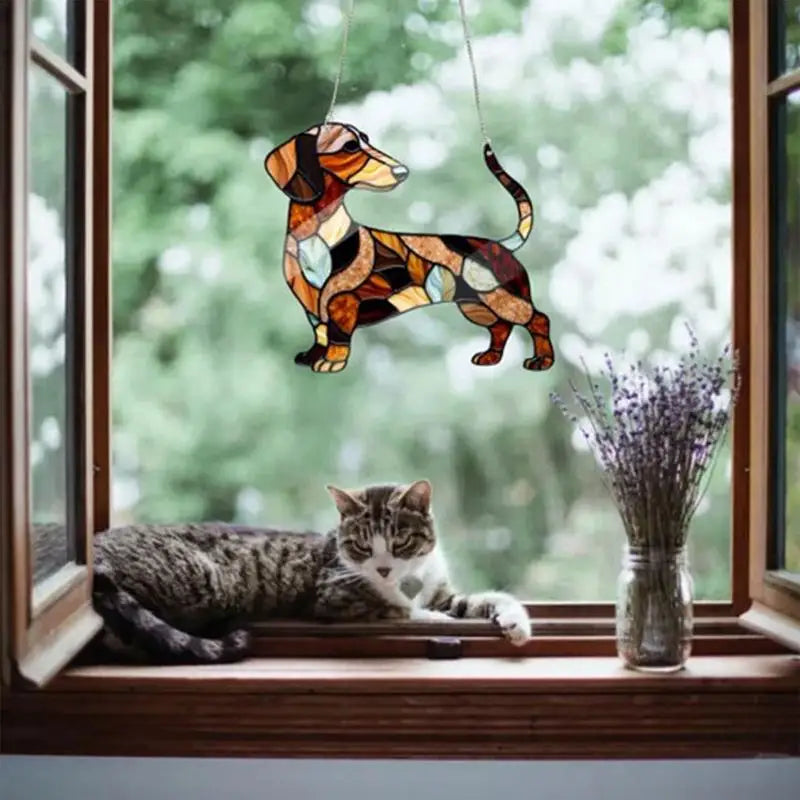 Dog Car Pendant Sunlight Capture Acrylic Dachshund Ornament Decoration Dog Themed Home Decorations Dachshund Sun Catcher Stained
