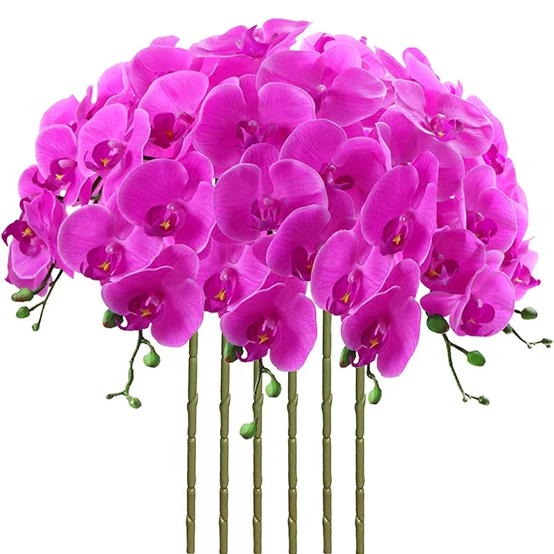 32 Inch Artificial Phalaenopsis Flowers 9 Heads Artificial Orchid Butterfly Flowers Stem Plants for Home Decor 6PCS