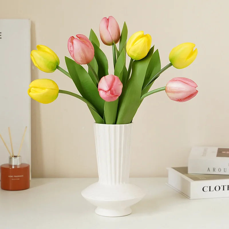 10Pc PU Real Touch Large Tulip Artificial Flowers Branch Home Decoration Realistic Tulips Party Wedding Decor Flower Arrangement