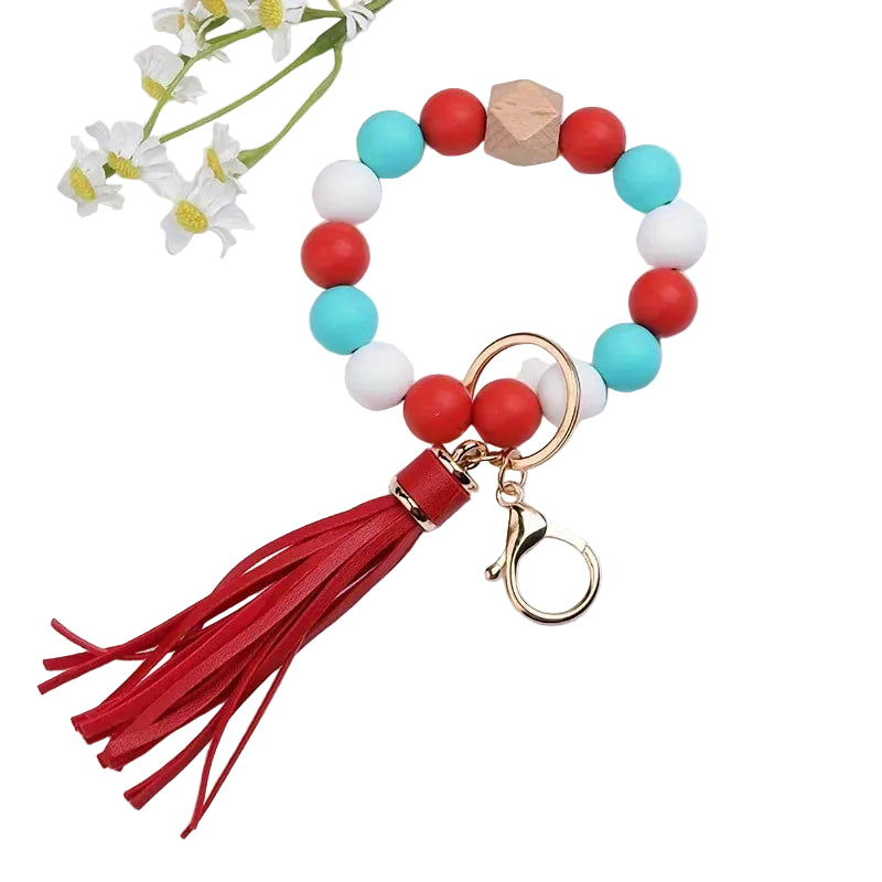 Hemasa Colorful Silicone Tassel Bracelet Keychain /Wood Beads Christmas Theme Party Favor Jewelry Accessory Versatile Gift