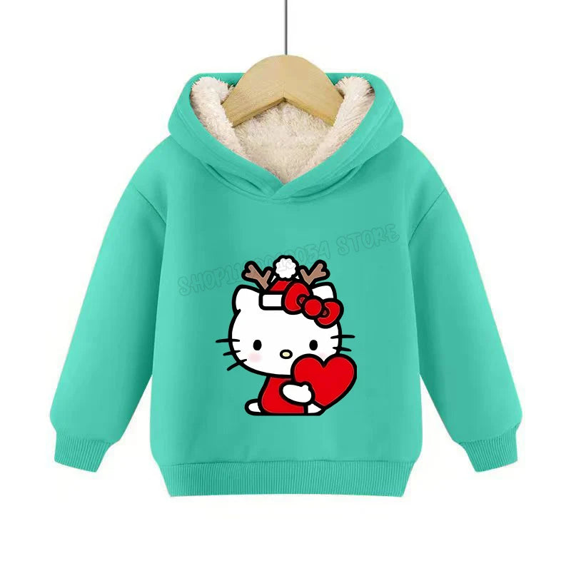 Hemasa Hello Kitty Hoodies Sweatshirt Boys Girls Winter Thickening Pullover Warm Clothes Children Christmas Gift
