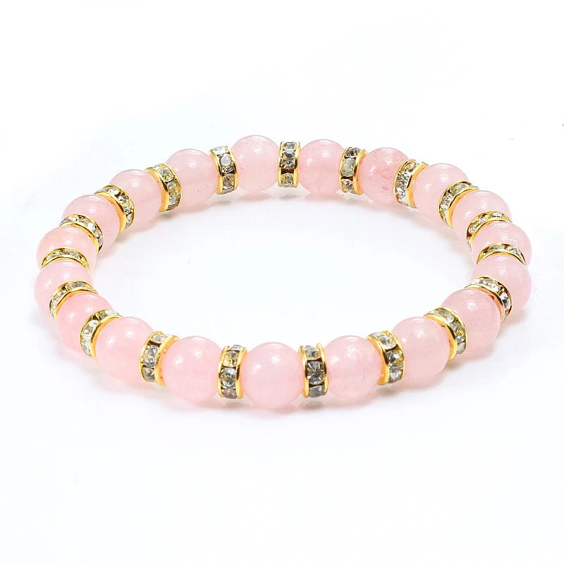 Hemasa  Natural Stone Beads  Stretchable Bracelet  / Pink Crystal Stone For Women