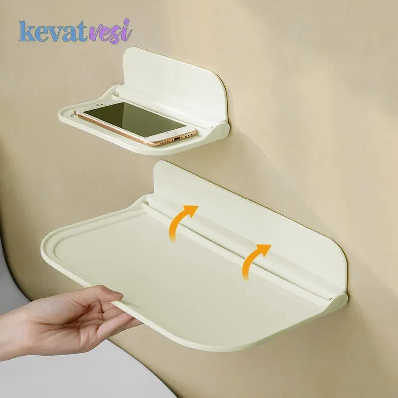 Hemasa Foldable Wall Shelf Bathroom Punch-free Wall-mounted Storage Rack Phone Holder