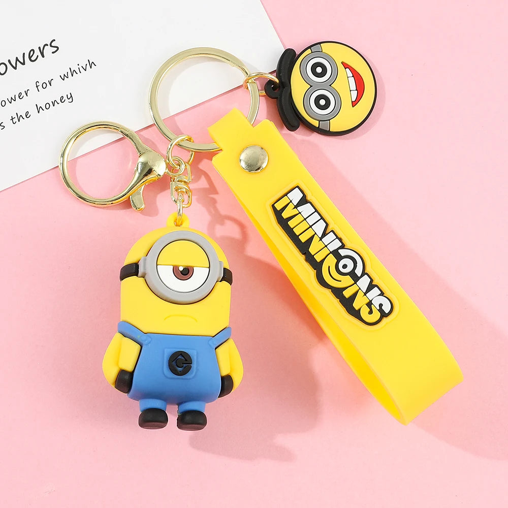Kawaii Minions Keychain Cartoon Toys Model Silicone Pendant Keyring Cosplay Chinese Zodiac Car Backpack Key Holder Accessories