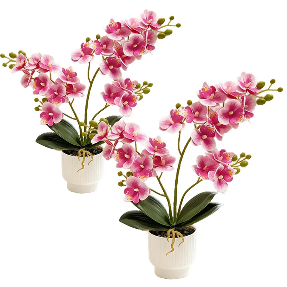 16'' Artificial Phalaenopsis Fake Flower Bonsai Desktop Faux Orchid in Pot for Home Living Room Kitchen Office Indoor Decoration