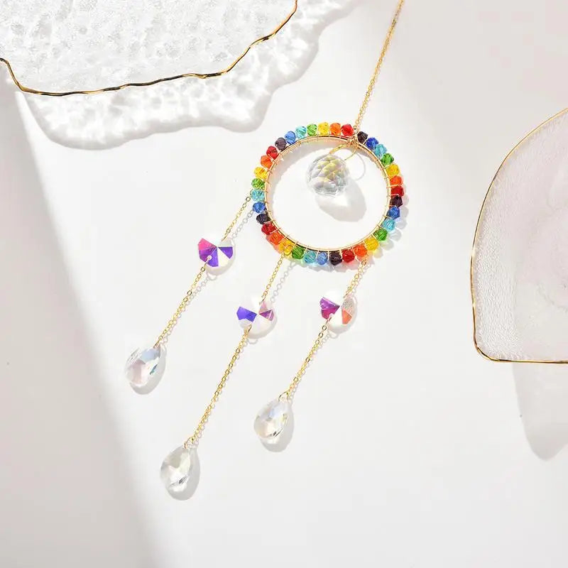 Wind Chime Prism SuncatcherRainbow Maker Light Catcher Sun Moon Star Heart Shape Handmade Crystal Pendants For Window Garden