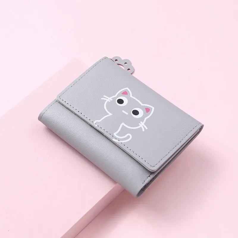 Women Short Wallet Cute Cat Credit Card Money Wallet Leather Small Purse Girls Cat Money Bag Card Holder Ladies Female Hasp