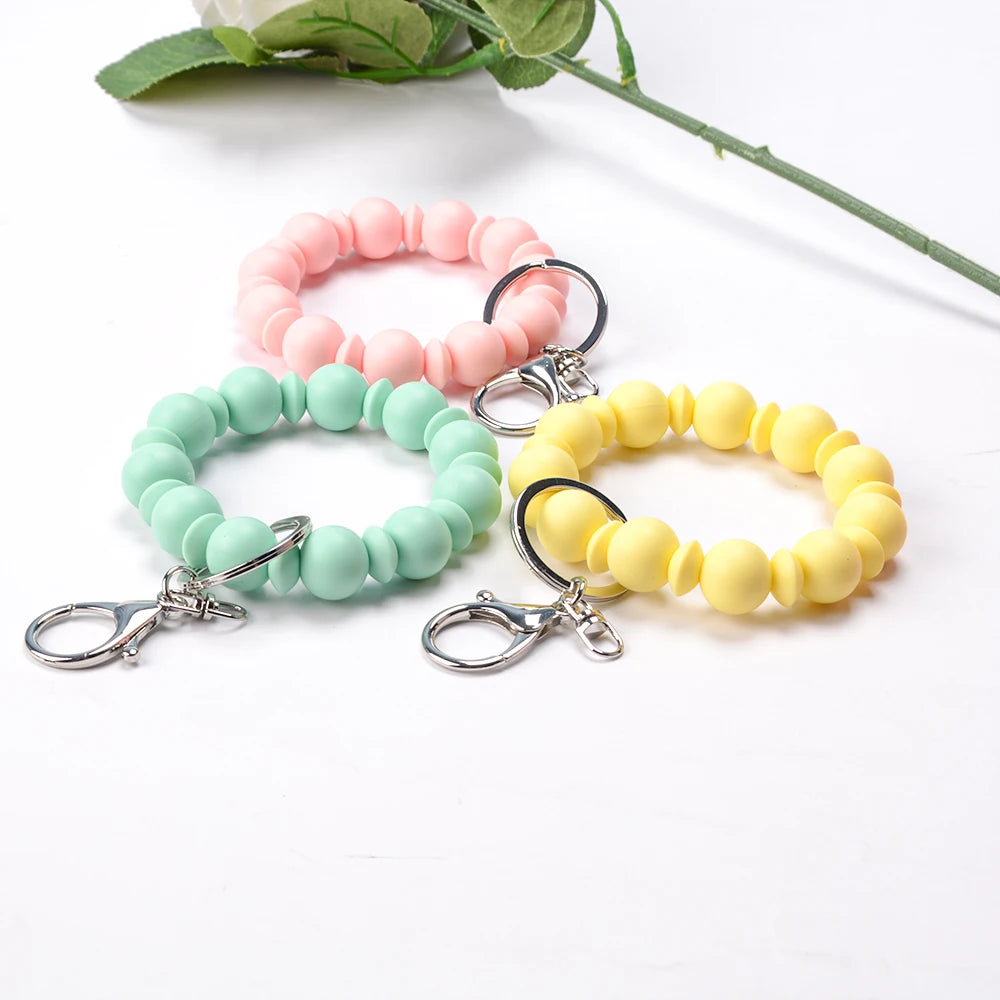 1pcs Silicone Beads Keychain Keyring For Women Wristlet Bracelet Pendant Keychain With Jewelry Accessories