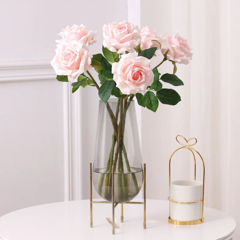 Real Touch Artificial Latex Rose Flowers Wedding Bridal Bouquet Home Dining Table Bedroom Study Garden Flower Arrangement Decor