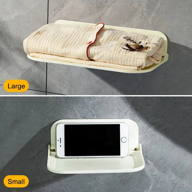 Hemasa Foldable Wall Shelf Bathroom Punch-free Wall-mounted Storage Rack Phone Holder