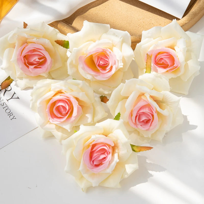 100PC 10CM Wholesale Artificial Flowers for Scrapbook Christmas Home Decor Wedding Garden Rose Arch Fake Silk Head Candy Box