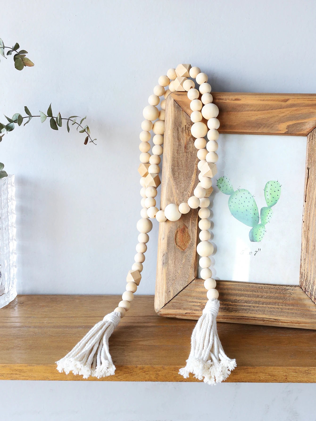 Macrame Wood Bead String Handmade Wooden Beads Chains Ramadan Decor Wall Hanging Decor Boho Home Decoration for Living Room Gift