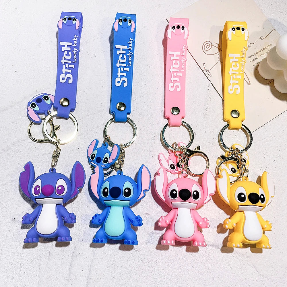 Disney Lilo & Stitch Keychain Cartoon Figure Coffee Candy Stitch Silicone Pendant Keyring Car Key Holder Jewelry Accessories