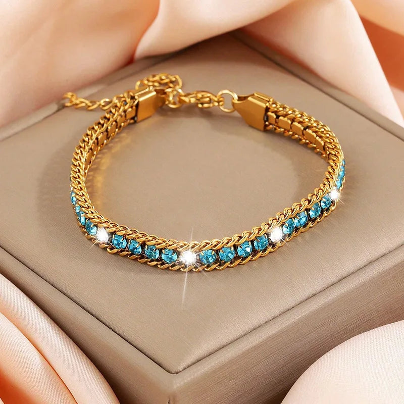 Tejesa  Gold Color Women's Cubic Zirconia Stainless Steel Bracelet Adjustable Link Chain Bracelet