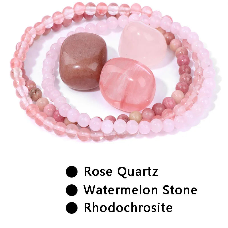 3pcs/set 4mm Beaded Bracelet with Raw Stone Natural Aventurine Amethysts Rose Quartz Beads Bracelets Women Men Energy Jewelry