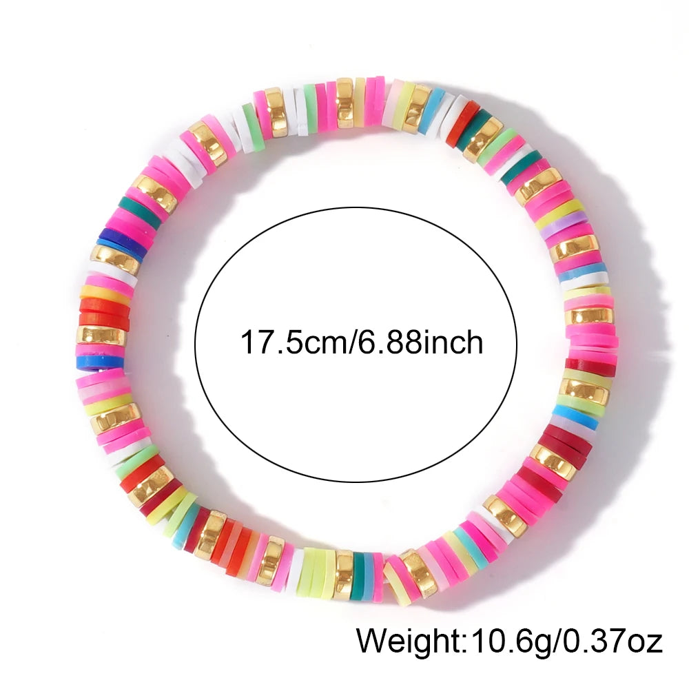Hemasa Multi Colour  Polymer Clay  Beads Bracelet  with Gold  Disc for Women