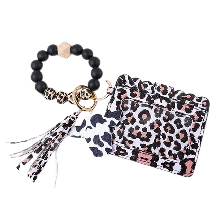 Hemasa  Silicone Beaded Bracelets Key Rings Leopard Print Card Holder Wallets Leather Tassel Keychains for Women Jewelry Gifts