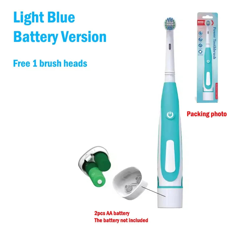 Sonic Electric Toothbrush Rounded 3D Vibrate Teeth Brush Rotation Gum Care Soft Bristle Heads Battery Power Teeth Whitening