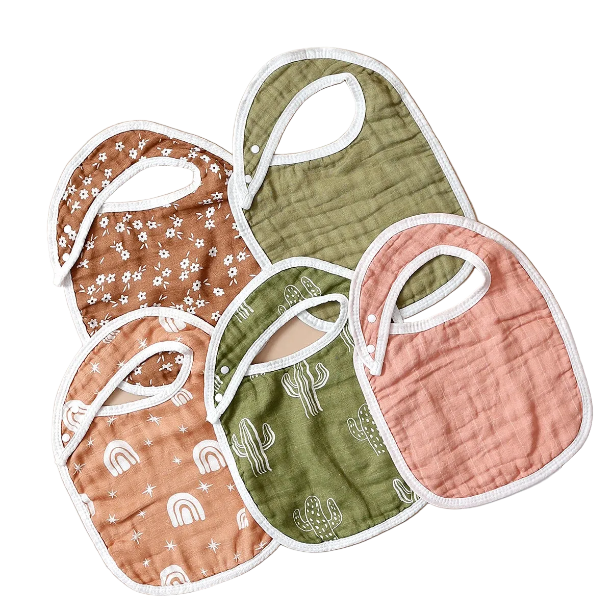 Tejesa 5pcs Set Breathable Bamboo Cotton New born Muslin Feeding Bib/ Antibacterial Baby Burp Cloth