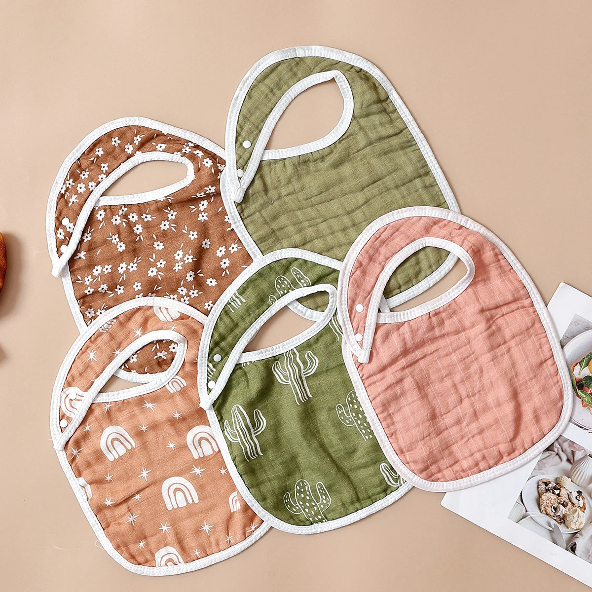 Tejesa 5pcs Set Breathable Bamboo Cotton New born Muslin Feeding Bib/ Antibacterial Baby Burp Cloth