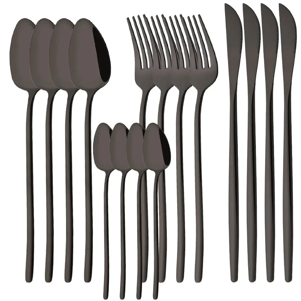 Hemasa 16Pcs Gold Dinnerware Stainless Steel Cutlery Set Knife Fork Tea Spoon Dinner Flatware Set Kitchen Silverware Tableware