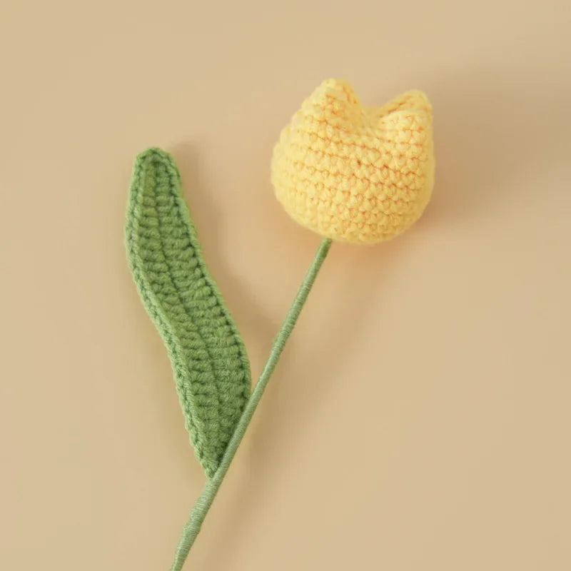 Hemasa 3Pcs  Cute Knitted Tulip Flower Creative Crochet Tulip Artificial Bouquets Graduation Flower Bouquet Wedding Friends Gift