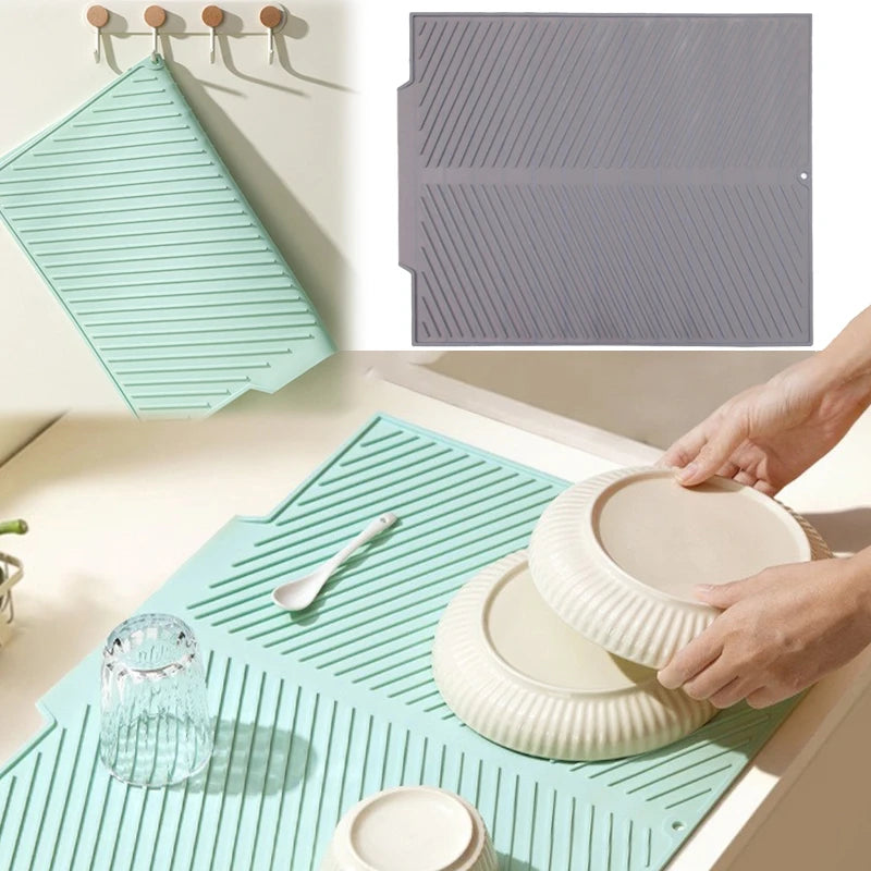 Tejesa Silicone Drain Pad Ideal Drying Mat Pots Dish Drain Mat For Kitchen Tableware Non-slip Mats Anti-scald Coaster Kitchen Tools