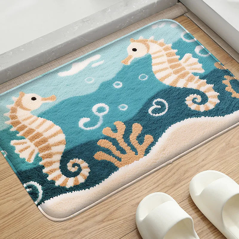 Tejesa Beach and Seaside Shower Room Carpet Toilet Water Absorbing Foot Mat Decorative Mat Bathroom Door Mat Machine Washable