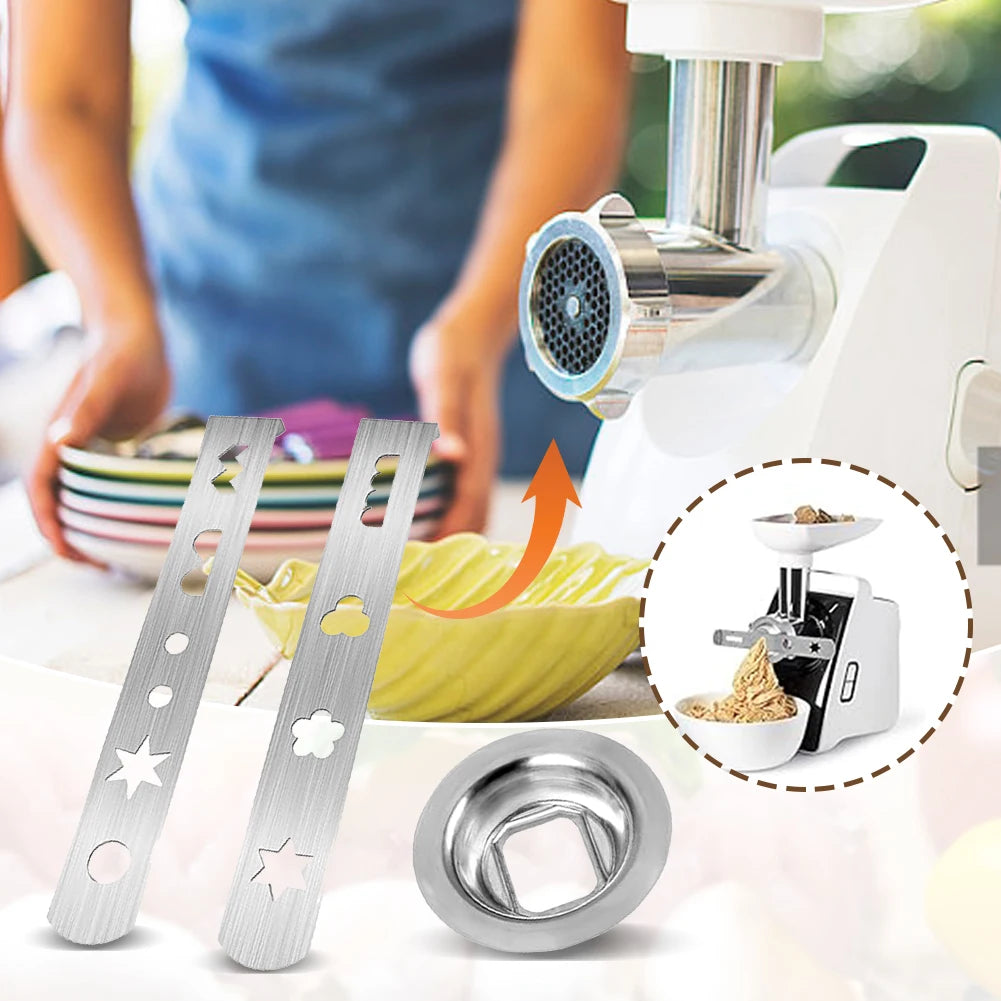 3pcs Cookie Press Attachment Stainless Steel with Connection Ring Cookie Maker Biscuit Attachment for Size 5 Meat Grinder