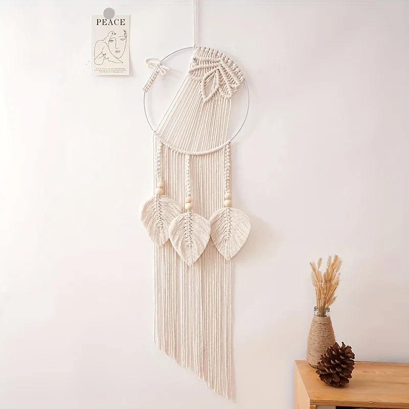 1pc Dream Catcher Leaf Pattern Tapestry Macrame Wall Hanging Boho Woven Aesthetic Wall Hanging Tapestry For Living Room Bedroom