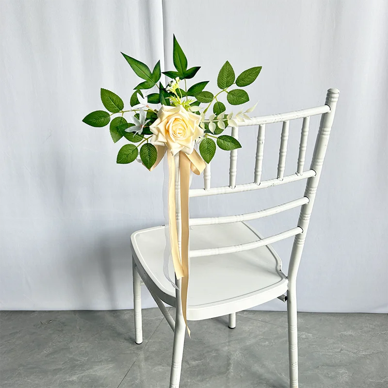 YeeNanee 8pcs Wedding Chair Decoration Flowers Artificial Rose Eucalyptus Pew Flowers for Wedding Ceremony Aisle Church Decor