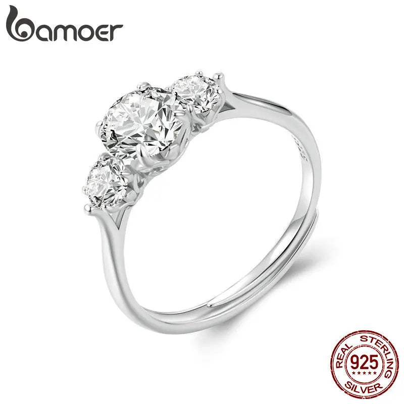 BAMOER 1.6CTTW Round Moissanite Ring for Women, White Gold Plated D Color VVS1 Lab Diamond 925 Sterling Silver Engagement Ring