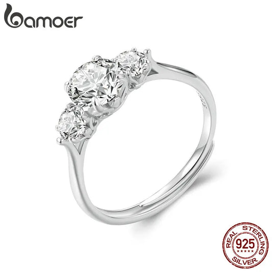 BAMOER 1.6CTTW Round Moissanite Ring for Women, White Gold Plated D Color VVS1 Lab Diamond 925 Sterling Silver Engagement Ring