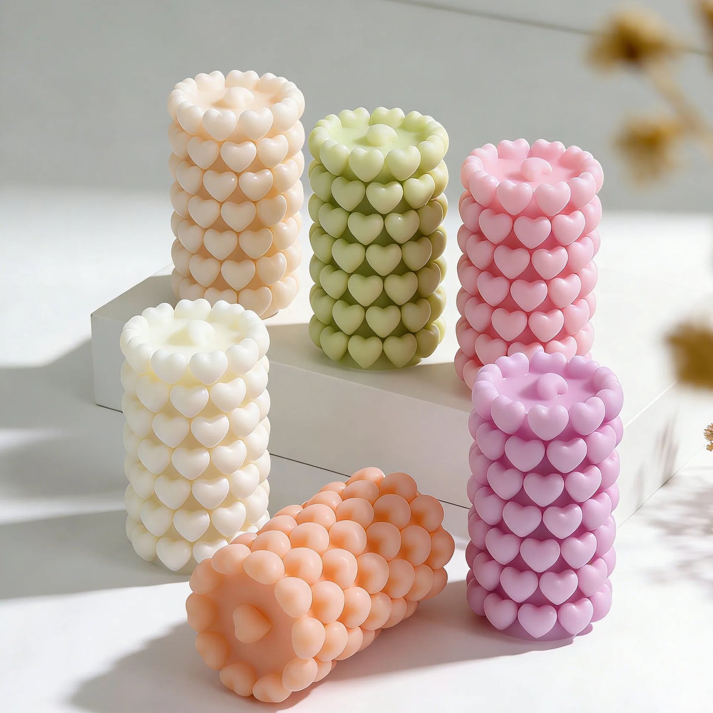Hemasa  Basket Form Stacking Hearts Silicone Mold Valentine's Day Handmade Gifts Aroma Candle Molds Love Cylinder Candle Mould