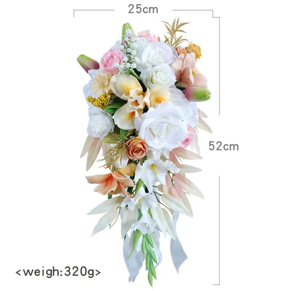 Tejesa Rustic Cascading Wedding Bouquets for Bride /Artificial Flower Waterfall Bridal Bouquet for Wedding