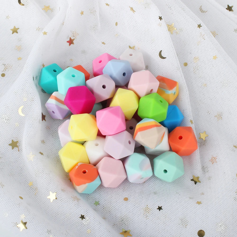 10pcs 14mm Hexagon Silicone Beads Baby Teether  Baby Teething DIY Pacifier Chain Beads Baby Product Eco Friendly BPA Free