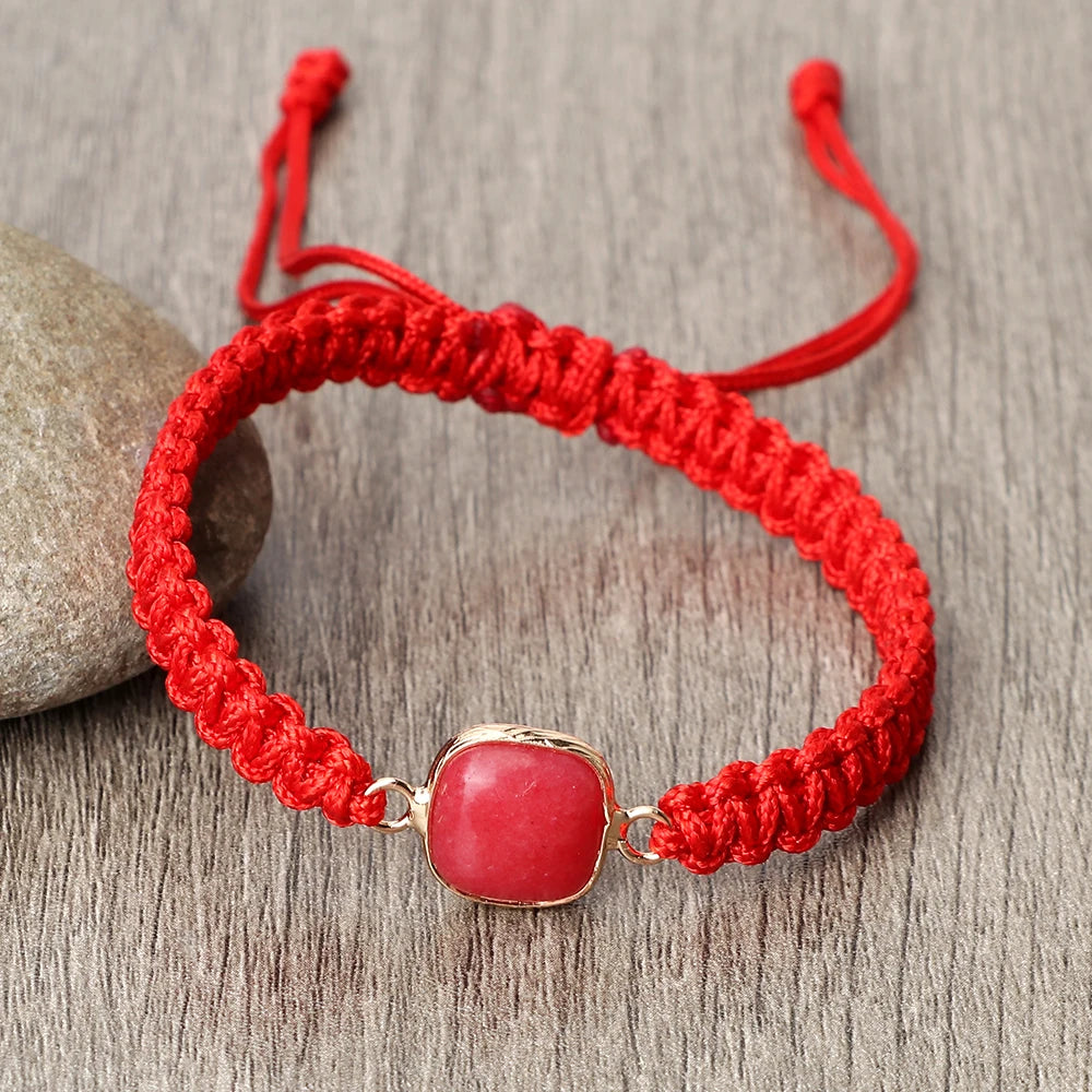 Lucky Red String Bracelets Women Men Lovers' Handmade Braided Rope Natural Stone Pendant Charm Bracelets Friendship Jewelry Gift