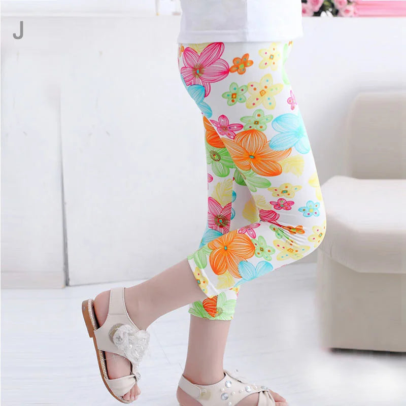 Hemasa 3-10years Girls Cropped Trousers Floral Print Flower Kids Calf Length Skinny Pants Stretch Leggings Children All-matches Bottoms