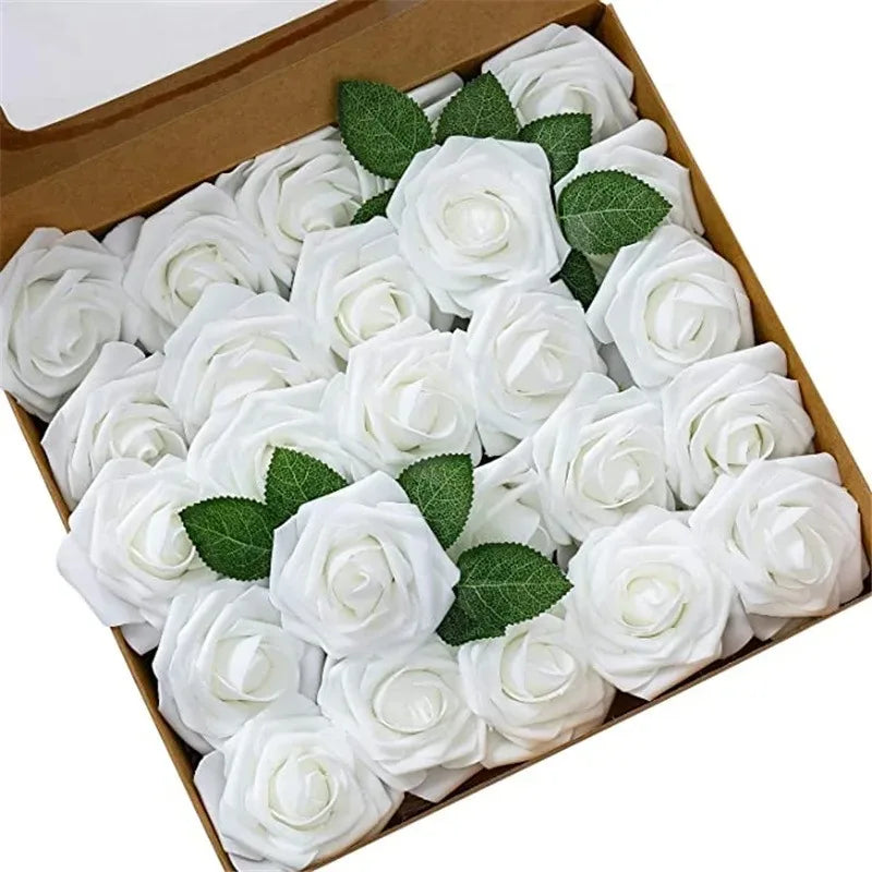 Rose Artificial Flowers 15/25/100pcs Foam Fake Roses Wedding Bouquets Centerpieces Mothers Day Valentines Gifts Party Decoration
